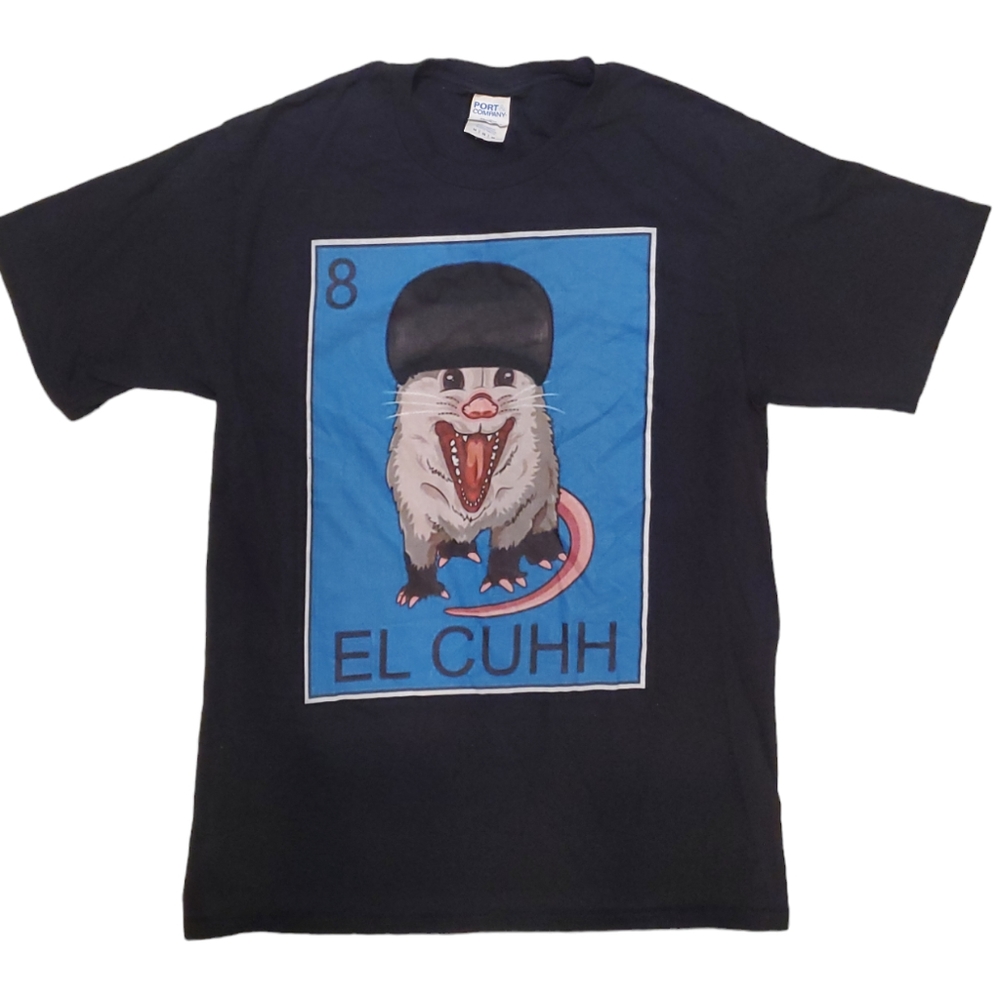 Men's Opossum El Cuhh‎ Takuache Cuh Mexican Loteria Bingo Black T-Shirt Medium